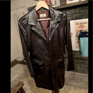 1980’s First Impressions Brand Leather Long Blazer Coat. Vintage